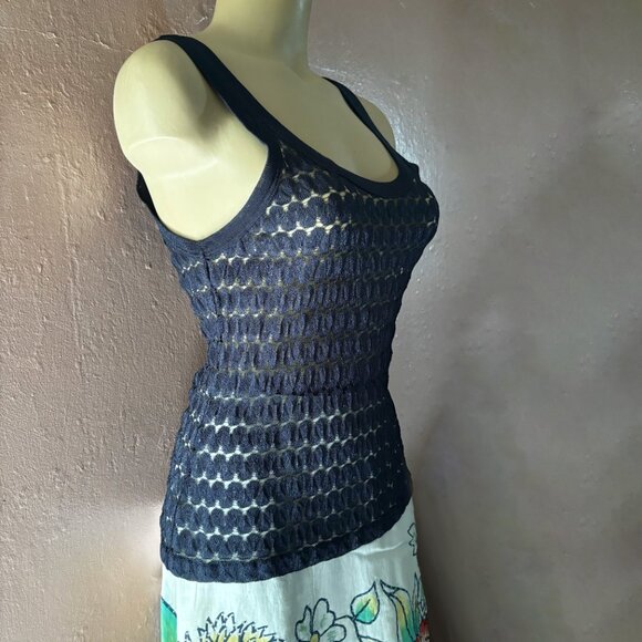 Missoni (orange label) Tank Top Shirt~Navy Blue Novelty Open Knit~44=US 8/M - Picture 2 of 5